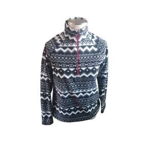 Eddie Bauer black grey white fleece quarter zip medium